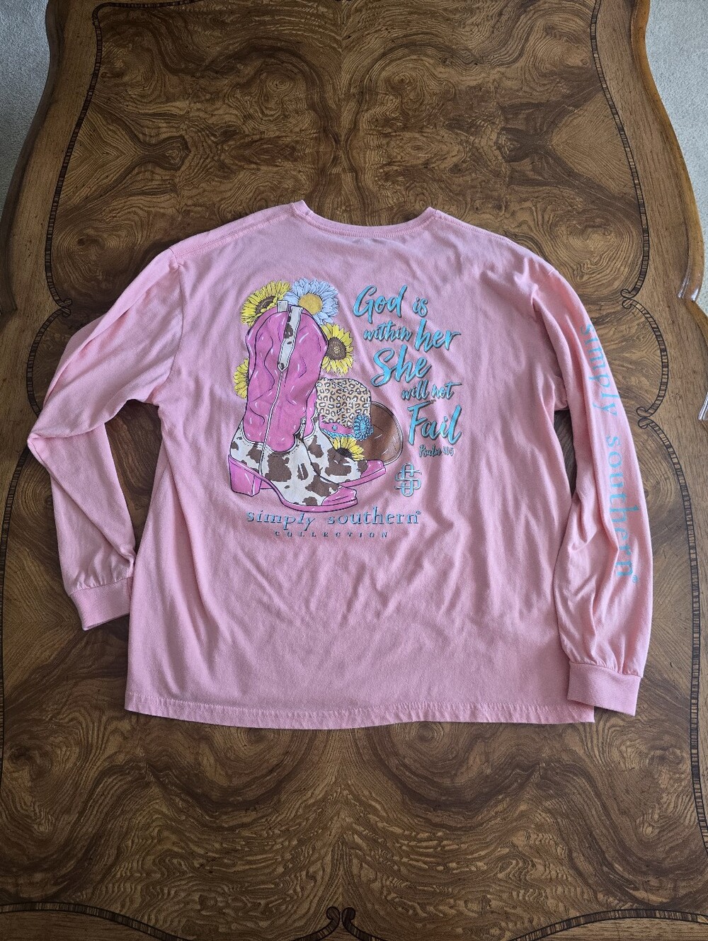 Simply Southern Psalm 46:5 Cowgirl Hat and Boots Long Sleeve Shirt Womens L